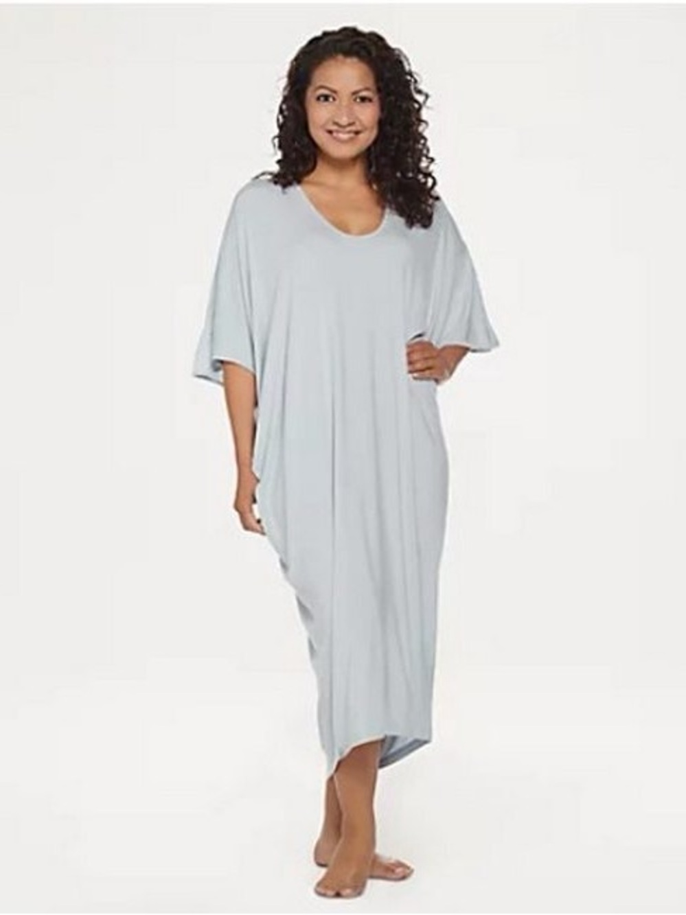 NWT Barefoot Dreams Luxe Milk Jersey Light Blue Caftan Maxi Dress- One Size Plus